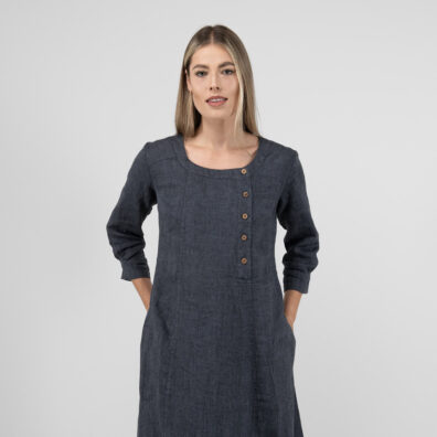 JULI mørkegrå linkjole med rund halsutringning