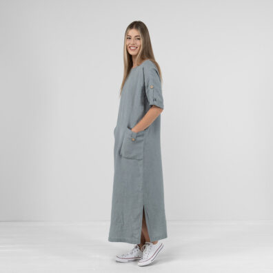 MAROCCO blågrå linkjole med sideslissene