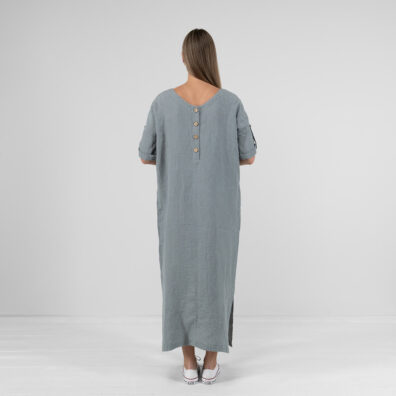MAROCCO blågrå linkjole, lukkes med knapper bak, V-utringning bak