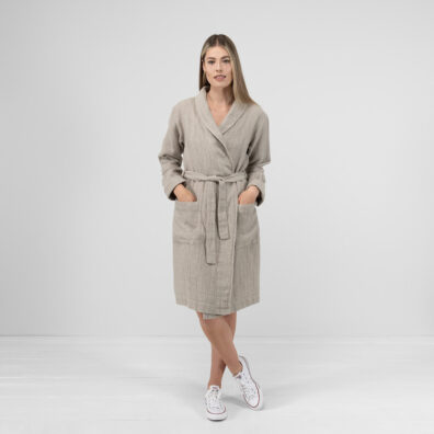 PIKE halvlin beige morgenkåpe