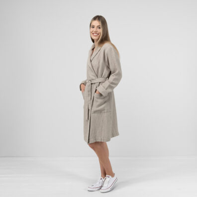 Halvlin beige morgenkåpe for damer