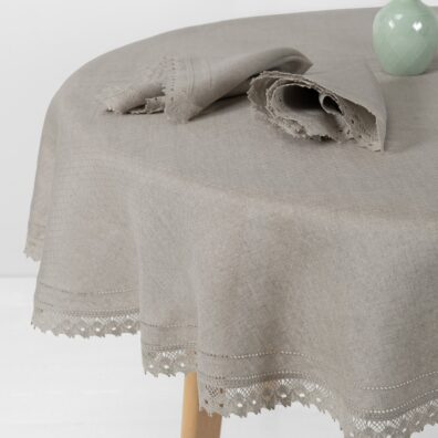 Rund (oval) naturlig grå linduk