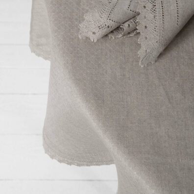NORA rund (oval) naturlig grå linduk vevd i små vakre romber