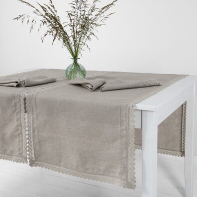 NORA naturlig grå lin bordløper vevd i små vakre romber