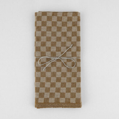 Halvlin kjøkkenhåndkle gyllenbrunt-beige rutete