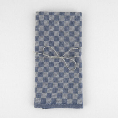 Halvlin kjøkkenhåndkle blågrått-beige rutete
