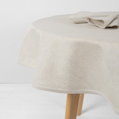 LUNA LAIT rund (oval) beige lin-bomull duk med hullmønster