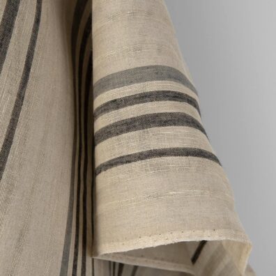 Linstoff beige med grå striper 150cm bredt
