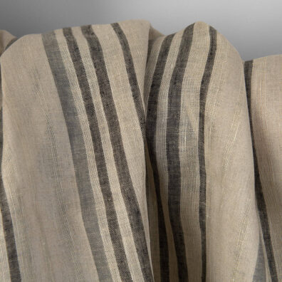 Linstoff beige med grå striper for sying klær, hjemmetekstiler