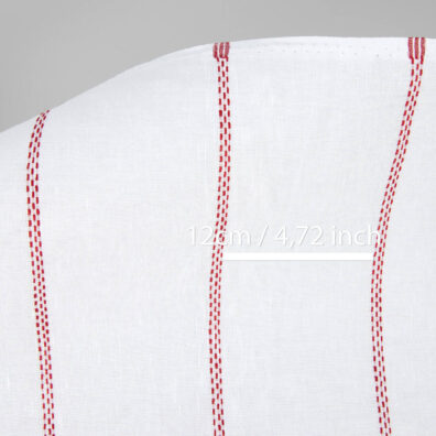 Lin-bomullsstoff hvit med røde striper for klær, hjemmetekstiler