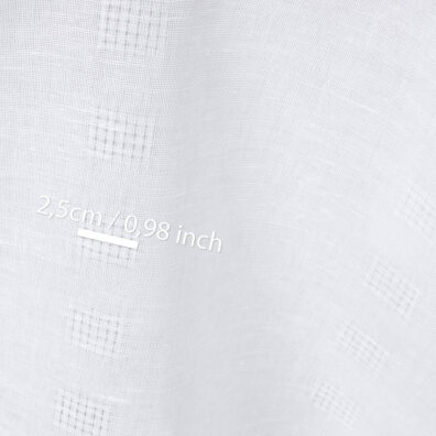 Lin-bomullsstoff knallhvitt med gjennomsiktige ruter 134cm bredt