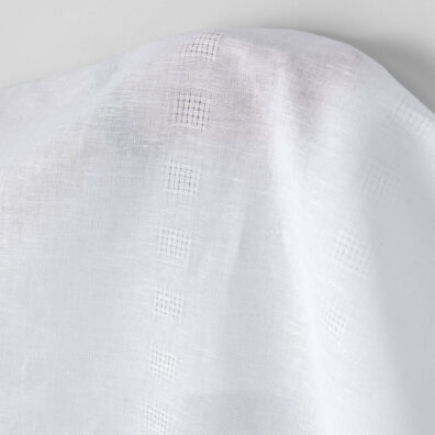 Lin-bomullsstoff knallhvitt med gjennomsiktige ruter for klær, hjemmetekstiler