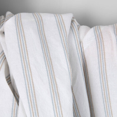 Lin-bomull stoff knall hvitt stripete vasket, mykt, skånsomt