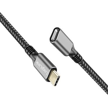 USB 3.2 Gen1 Type-C cable, C/M to USB-C/F, PD, alu, black/grey, 2 m