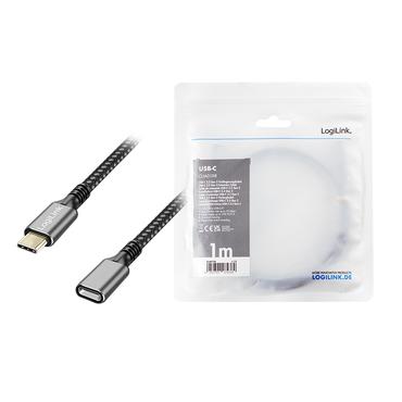 USB 3.2 Gen1 Type-C cable, C/M to USB-C/F, PD, alu, black/grey, 2 m