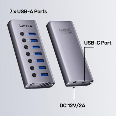 UNITEK H1314A01-EU interface hub USB Type-C 5000 Mbit/s Grå