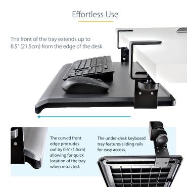 StarTech.com Under-Desk Keyboard Tray, Clamp-on Keyboard Holder, Supports up to 12kg (26.5lb), Sliding Keyboard and Mouse Drawer with C-Clamps, Height Adjustable Keyboard Tray - Black - Ergonomic Keyboard Tray (KEYBOARD-TRAY-CLAMP1) - tangentbordsfack