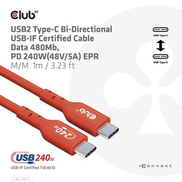 Club 3D - USB typ C-kabel - 24 pin USB-C till 24 pin USB-C - 1 m