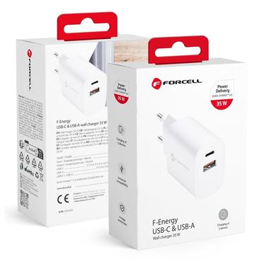 FORCELL F-ENERGY TFK-TC-35WPD ładowarka sieciowa Typ C + USB A PD QC4.0 3A 35W biała