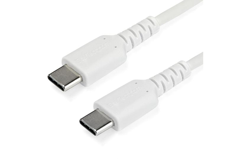 StarTech.com 1m USB C Charging Cable, Durable Fast Charge & Sync USB 2.0 Type C to USB C Laptop Charger Cord, TPE Jacket Aramid Fiber M/M 60W White, Samsung S10, S20 iPad Pro MS Surface - Heavy Duty and Rugged - USB Type-C kabel - 24 pin USB-C til 24 pin USB-C - 1 m