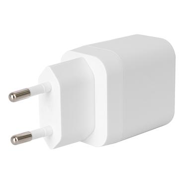 Deltaco USB-vægoplader, 2x USB-A, 12 W per port, maks. samlet output 12 W, hvid