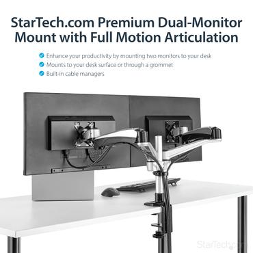 StarTech.com Desk Mount Dual Monitor Arm - Full Motion Articulating Arms - Premium Dual Monitor Stand - For up to 30" (19.8lb/9kg) VESA Mount Monitors - Tool-less Assembly - Steel & Aluminum monteringssats - fullst&auml;ndig r&ouml;relse - f&ouml;r LCD-display - svart, silver