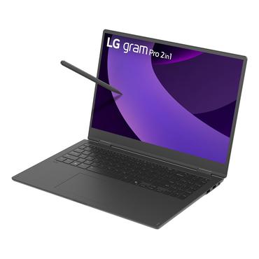 LG Gram Pro 16TB90TP Intel Core Ultra 7 255H Hybrid (2-i-1) 40,6 cm (16") Ber&oslash;ringssk&aelig;rm WQXGA+ 16 GB LPDDR5x-SDRAM 1 TB SSD Wi-Fi 7 (802.11be) Windows 11 Pro Tysk Sort