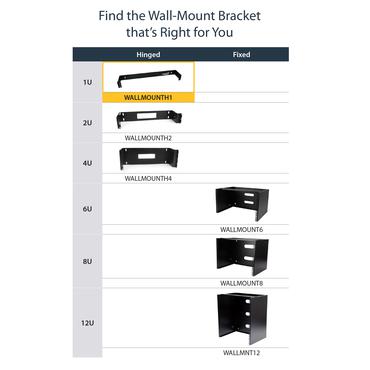 StarTech.com 1U Hinged Wall Mount Patch Panel Bracket - 4 inch Deep - 19" Patch Panel Swing Rack for Shallow Network Equipment- 17lbs (WALLMOUNTH1) - f&auml;ste f&ouml;r v&auml;ggmontering - 1U - 19"
