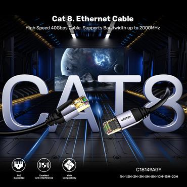 UNITEK C18149AGY03-5M netværkskabel Sort Cat8 S/FTP (S-STP)