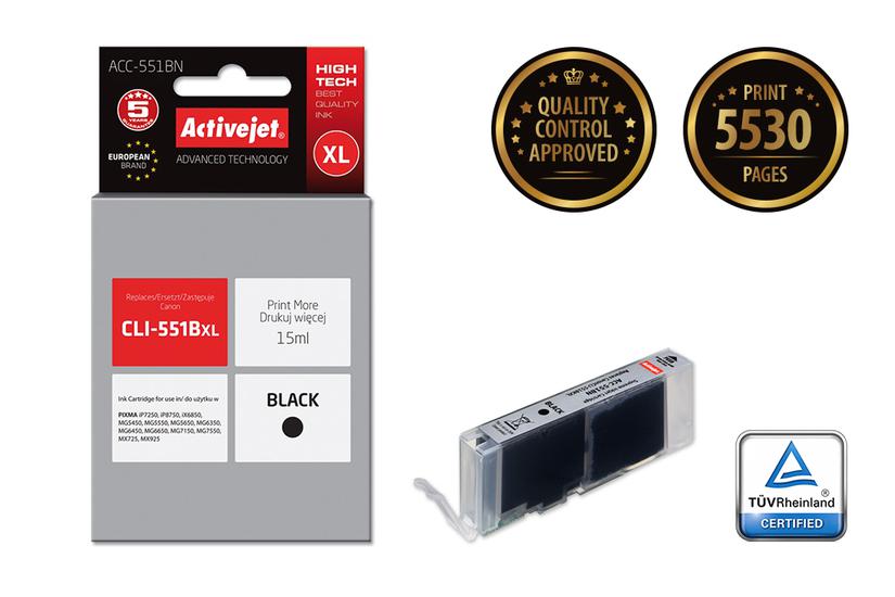 Activejet ACC-551BN bl&aelig;k (Canon CLI-551BK udskiftning; Supreme; 15 ml; sort)