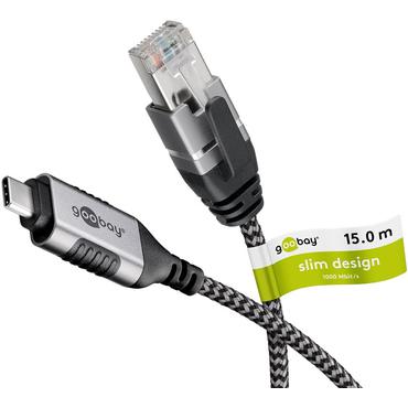 USB-C&trade; 3.1 to RJ45 Ethernet Cable, Slim, 15 m, 15 m, black - connects router, modem or network switch to USB-C&trade;