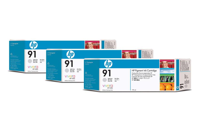 HP 91 - 3-pack - ljusgr&aring; - original - bl&auml;ckpatron