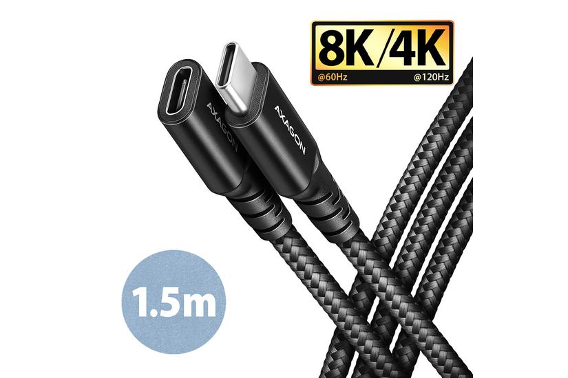 AXAGON BUCM32-CF15AB f&ouml;rl&auml;ngningskabel USB-C (Hane) till USB-C (Hona), 1,5 meter, USB 20Gbps, PD 240W aluminiumfl&auml;tning.
