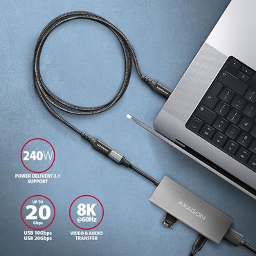 AXAGON BUCM32-CF15AB f&ouml;rl&auml;ngningskabel USB-C (Hane) till USB-C (Hona), 1,5 meter, USB 20Gbps, PD 240W aluminiumfl&auml;tning.