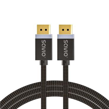 Savio DisplayPort cable 2 m Black CL-166 Sort