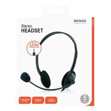 Deltaco HL-21 hörlurar/headset Kabelanslutning Kontor/Callcenter Svart