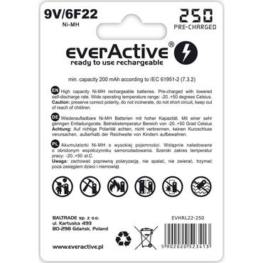 Everactive EVHRL22-250 husholdningsbatteri Genopladeligt batteri 9V Nikkel-Metalhydrid (NiMH)