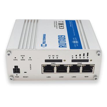 RUTX09 is an LTE-A Cat 6 cellular IoT router with dual-SIM Carrier Aggregation and four Gigabit Ethernet interfaces.