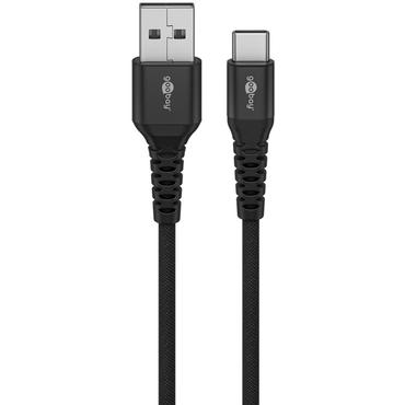 USB-C&trade; Supersoft Textile Cable with Metal Plugs, 2 m, black, 2 m, black