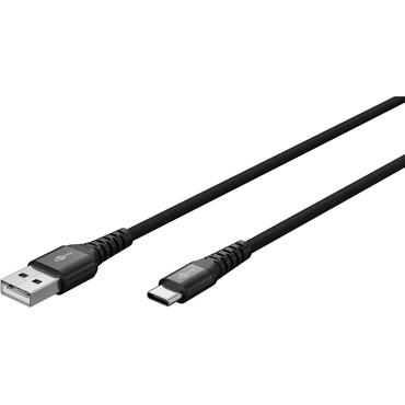 USB-C&trade; Supersoft Textile Cable with Metal Plugs, 2 m, black, 2 m, black