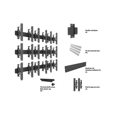 Multibrackets PRO Series M Wallmount Pro MBW3x3U Push In Pop Out konsol - för 9 LCD-displayer - svart