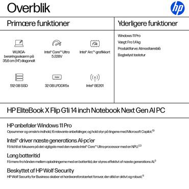 HP EliteBook X Flip G1i Notebook Next Gen AI B&auml;rbar dator - Intel Core Ultra 5 (Serie 2) 228V / 2.1 GHz - 32 GB LPDDR5X - 512 GB SSD PCIe - NVM Express (NVMe) - Intel Arc Graphics 140V upp till 53 TOPS - 14" IPS