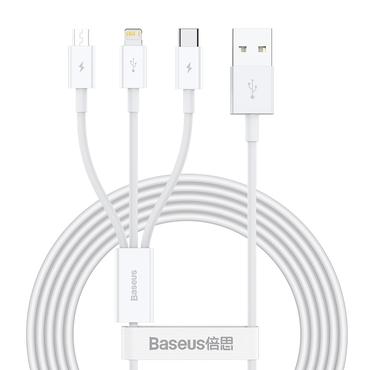 USB-kabel Baseus 3-i-1 Baseus Superior Series, USB till micro USB / USB-C / Lightning, 3.5A, 1.2m (vit)