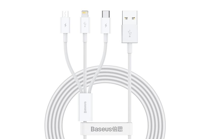 USB-kabel Baseus 3-i-1 Baseus Superior Series, USB till micro USB / USB-C / Lightning, 3.5A, 1.2m (vit)