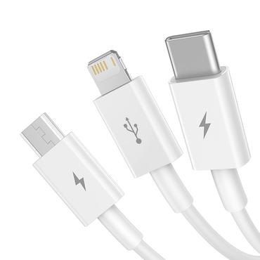 USB-kabel Baseus 3-i-1 Baseus Superior Series, USB till micro USB / USB-C / Lightning, 3.5A, 1.2m (vit)