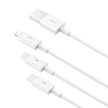 USB-kabel Baseus 3-i-1 Baseus Superior Series, USB till micro USB / USB-C / Lightning, 3.5A, 1.2m (vit)