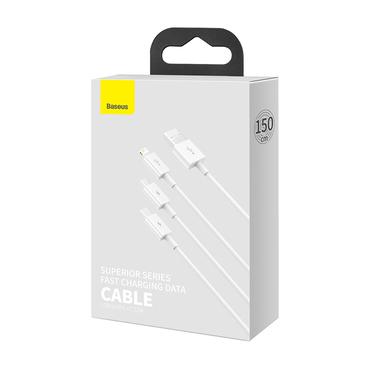USB-kabel Baseus 3-i-1 Baseus Superior Series, USB till micro USB / USB-C / Lightning, 3.5A, 1.2m (vit)