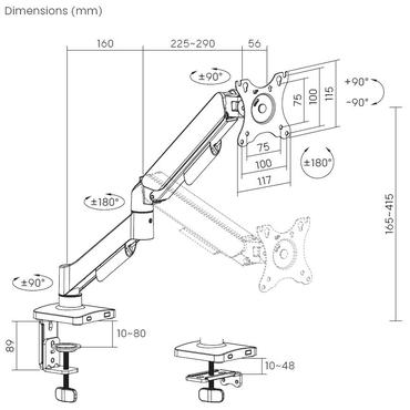 Monitor desk mount, mechanical spring, 17-32" 9 kg