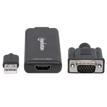 Manhattan 152426 videokabel adapter 1 m USB Type-A + VGA (D-Sub) HDMI Sort