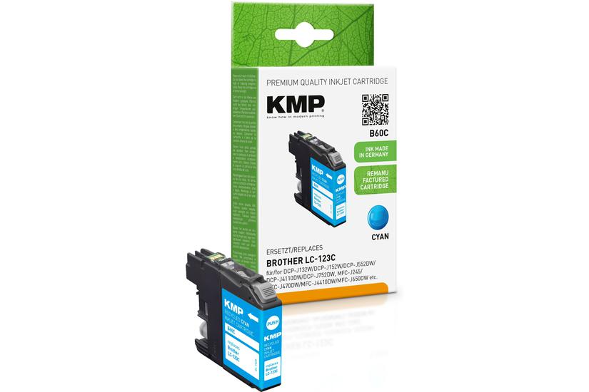 KMP-patronen Brother LC-123C 600 S. cyan &aring;tertillverkad.